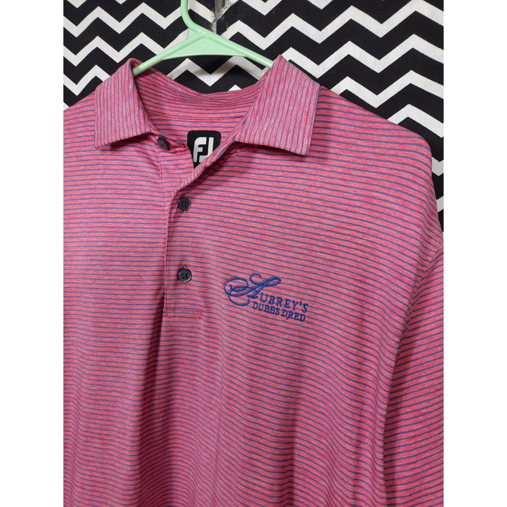 FootJoy Mens Pink Blue Striped Golf Polo Shirt Aubrey's Dubbs‎ Dread Medium